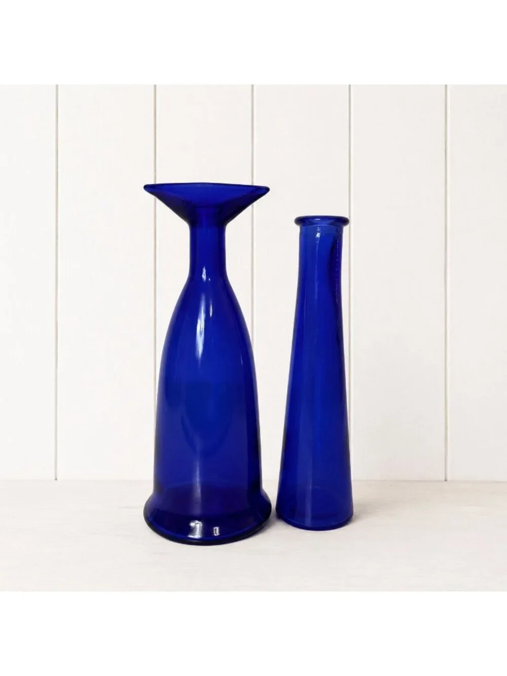 French Cobalt Blue Art Glass Bud Vases Vintage Pair MOD DEP France MCM Set of 2 - Picture 2 of 16